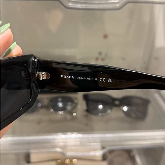 Prada Glossy Black Logo Rectangular Sunglasses - Picture 4 of 10
